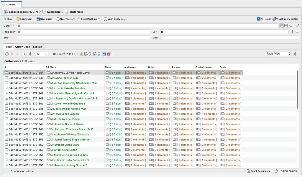 The Collection Tab is the starting point for you to explore MongoDB collection data in Studio 3T
